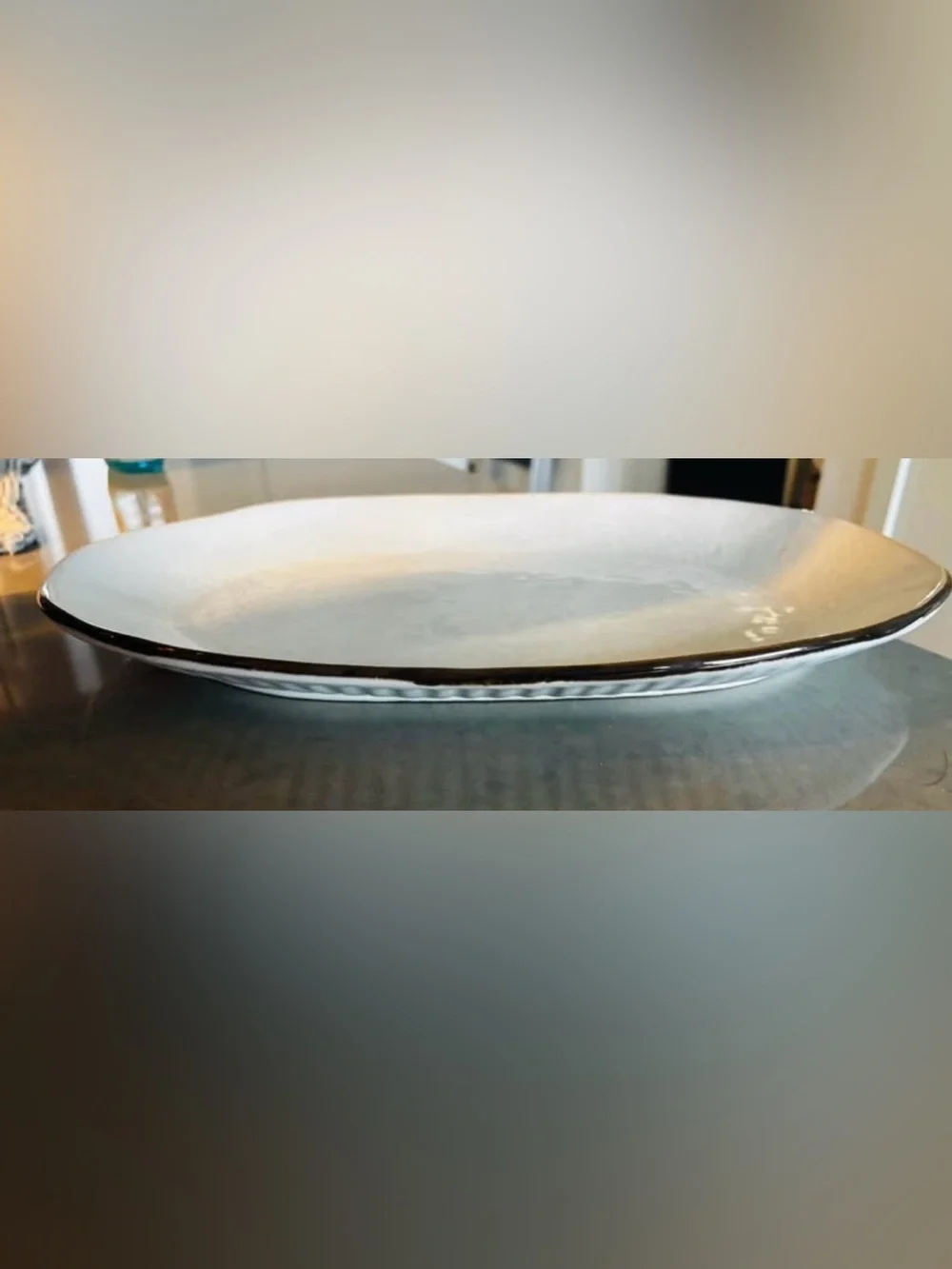 White Hammered Platter with Gold Rim and Fluted Side Detail